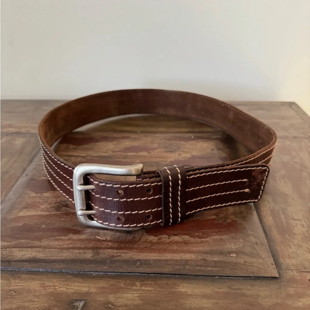 Aeropostale Y2K brown leather casual belt double prong unisex men M‎ 39”